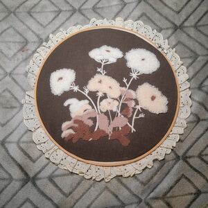 Vintage Floral Needlepoint Embroidery Hoop Wall Hanging Handmade Cottagecore